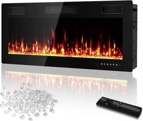Miniatura 8 de PRETZI Chimenea eléctrica de 60 pulgadas, marco de aluminio ultra estrecho y pantalla ancha, insertos de chimenea eléctrica/montado en la pared