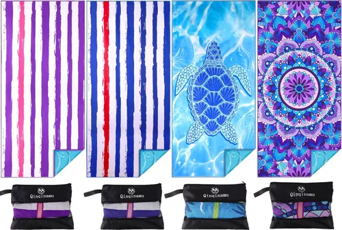 Miniatura 22 de Paquete de 2 toallas de playa ligeras de microfibra de gran tamaño de 71 x 32 pulgadas, extra grandes, delgadas sin arena, toallas de viaje