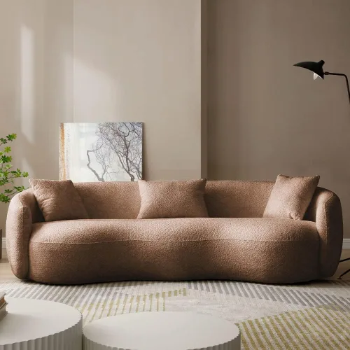 Miniatura 19 de WILLIAMSPACE Sofá curvado de 101 pulgadas, moderno sofá boucle tapizado de gran tamaño con 4 almohadas, sofá de peluche de 4 asientos para sala