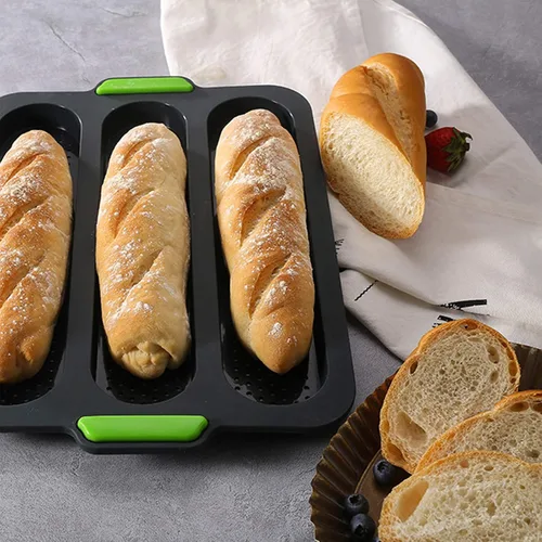 Miniatura 6 de Molde de silicona para baguette, antiadherente de 3 olas, pan de tostada francesa, molde para hornear, moldes de silicona perforados, molde para 3