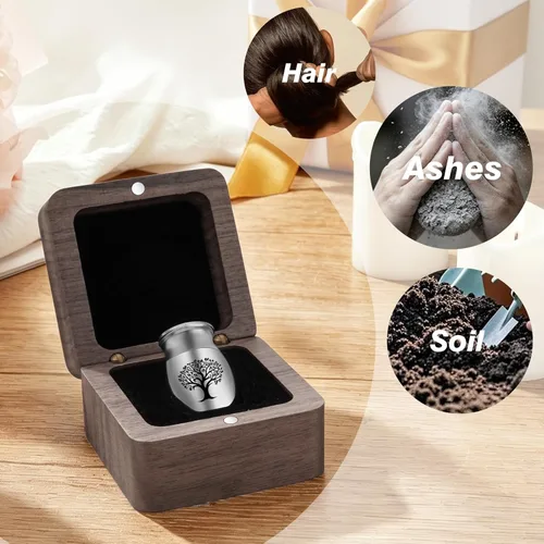 Miniatura 6 de SOITIS Small Urns for Human Ashes Keepsake Stainless Steel Mini Urns for Human Ashes Wooden Box Sharing Tree of Life Ashes Keepsake Cremation Urns