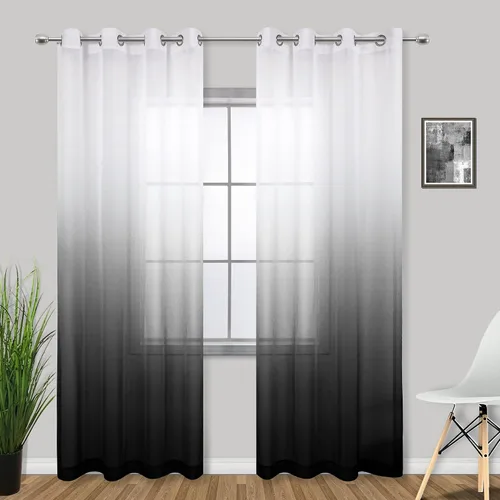 Miniatura 12 de KOUFALL - Cortinas negras de 63 pulgadas de largo para dormitorio, juego de 2 paneles con ojales, cortinas semitransparentes de imitación de lino