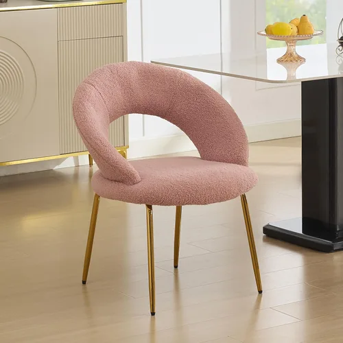 Miniatura 10 de Modern Dining Chairs with Curved Backrest and Metal Legs, Teddy Fabric Upholstered Desk Chair for Kitchen Dining Room Table & Chair Sets, Seating