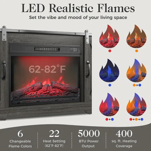 Miniatura 3 de Royalcraft - Chimenea eléctrica de 23 pulgadas para insertar en soporte de TV, chimenea eléctrica empotrada con llamas multicolores 3D