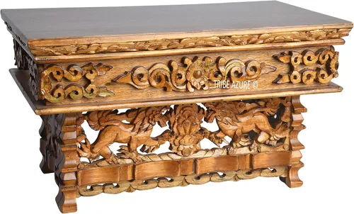 Miniatura 5 de Tribe Azure Fair Trade Pequeña Mesa de Altar León de Nieve, Mesa de Madera Tallada a Mano con Majestuoso Garuda, 16 pulgadas x 9 pulgadas x 9