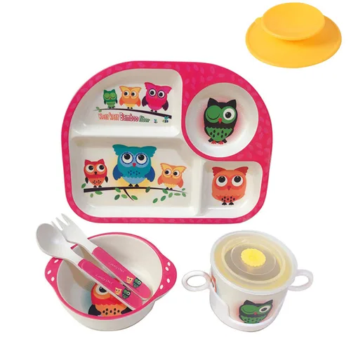 Miniatura 21 de shopwithgreen - Juego de 7 piezas de bambú para niños - Vajilla para niños - Plato, tazón, taza, cuchara, tenedor, vajilla para comida, vajilla