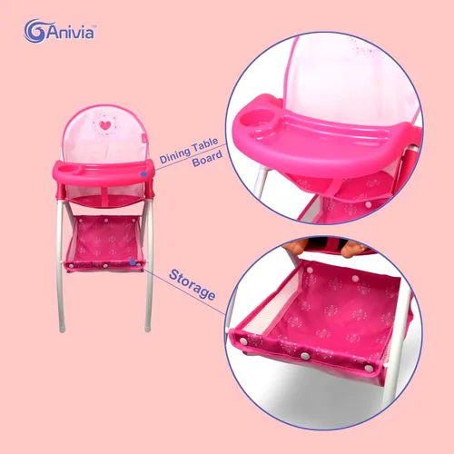 Miniatura 4 de Anivia Silla alta de muñeca de bebé, silla alta de juguete para muñeca de bebé (DH010-PINK)