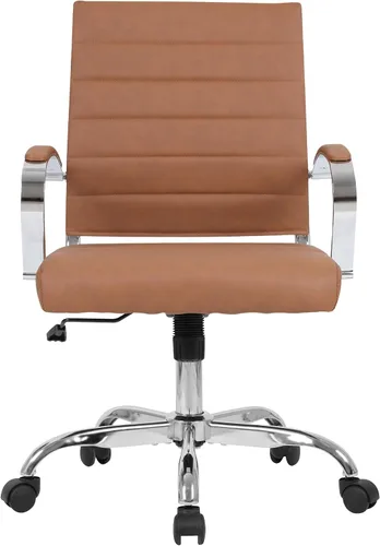 Miniatura 3 de LANDSUN Silla de oficina en casa, silla de escritorio con respaldo medio, silla giratoria ejecutiva acanalada de piel sintética con ruedas
