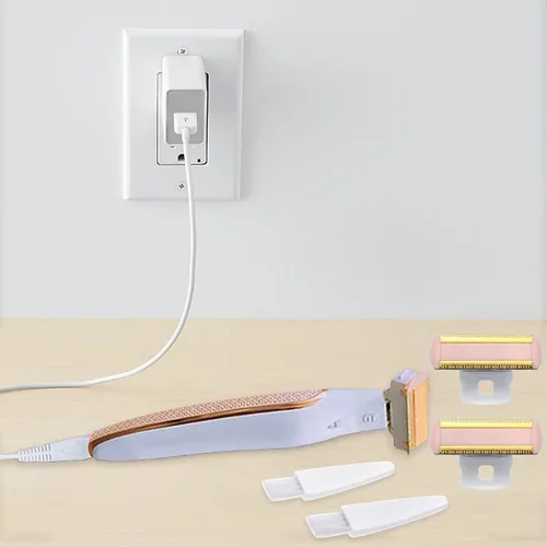 Miniatura 7 de 2 cabezales de repuesto LinMei Razor compatibles con Finishing Touch Flawless Body recargable, afeitadora y recortadora con cargador USB, 2 cepillos
