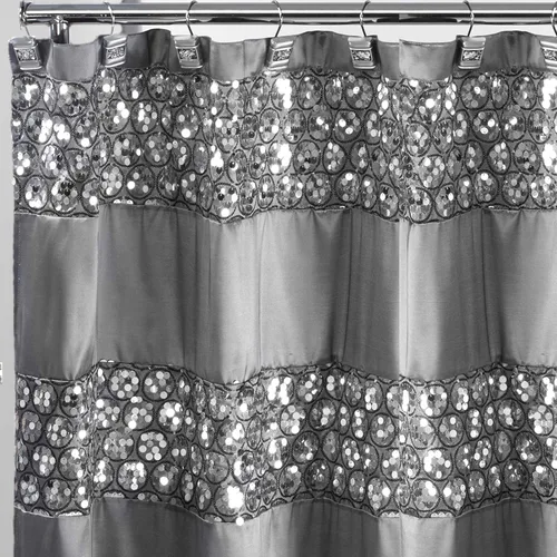 Popular Bath Sinatra Cortina de regadera de baño de tela lujosa y glamorosa, moderna, diseño único, plateado brillante