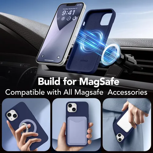 Miniatura 4 de GONEZ Funda magnética para iPhone 14, compatible con Magsafe, con protector de pantalla + protector de cámara, forro de microfibra antiarañazos