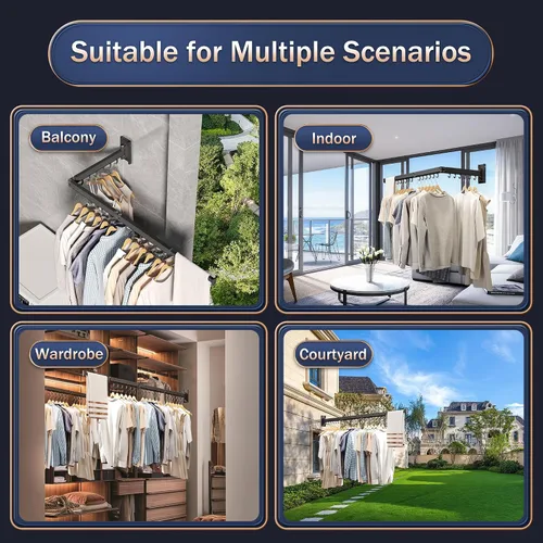 Miniatura 8 de Estante de secado de ropa montado en la pared, estante de secado de ropa plegable, estante de secado plegable retráctil para colgar ropa