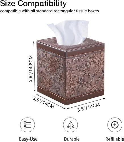 Miniatura 3 de Funda de caja de pañuelos de cuero cuadrado, actualización 99% compatible de gran tamaño, soporte de caja de pañuelos cúbico para papel facial