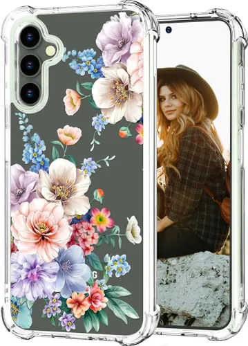 Hungo Funda compatible con Samsung Galaxy S23 con diseño floral y bonito diseño transparente, femenino para mujeres y niñas, con hermoso clavel