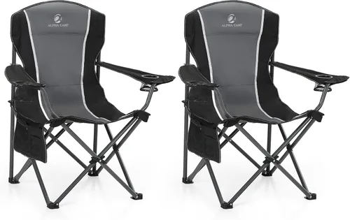 ALPHA CAMP Silla plegable de gran tamaño para campamento, soporte de marco de acero resistente, 350 libras, brazo acolchado plegable con soporte