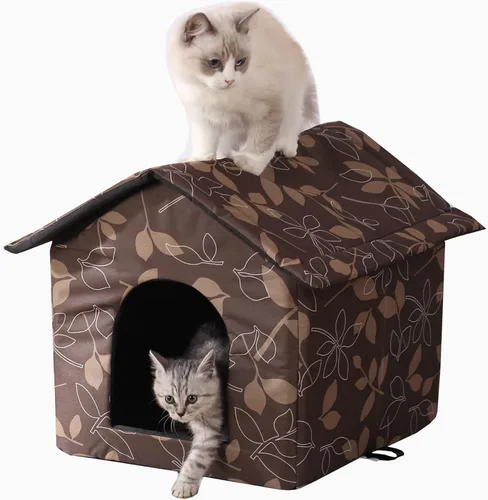 Casa para Gatos de Exterior Casa para Gatos para Uso en Exteriores e Interiores - Refugio Impermeable para Gatos, Perros y Animales Ferales (Marrón,
