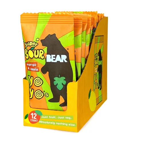 Miniatura 4 de Yoyos de fruta Bear Sour, fruta real, manzana y fresa, sin azúcar añadido, todo natural, sin OMG, sin gluten, vegano, bocadillo saludable para niño