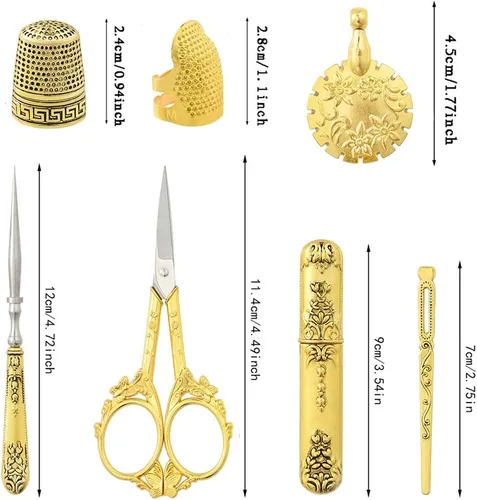Miniatura 2 de Juego de tijeras de bordado vintage, herramientas de costura de acero inoxidable de estilo europeo para costura, manualidades, trabajos de arte, Oro