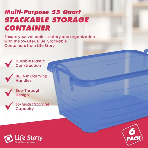 Miniatura 2 de Life Story - Paquete de 6 contenedores apilables de almacenamiento de uso ligero, organizador para el hogar de 55 cuartos, contenedores