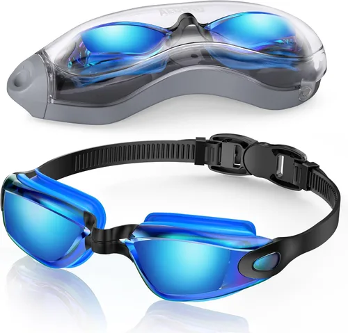 Miniatura 35 de Aegend Gafas de natación, gafas de natación sin fugas, protección completa para adultos, hombres, mujeres y jóvenes Azul y plateado.