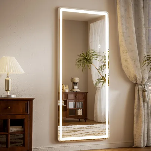 Miniatura 8 de Espejo LED de longitud completa, 56 x 20 pulgadas, espejo de longitud completa con esquina redondeada, pie para dormitorio/vestidor, iluminación
