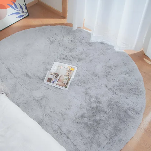 Miniatura 2 de ORINOVA Alfombras Redondas Gris Plateado de 8 pies Shag Lavables Alfombras de Área para Dormitorio de Piel Sintética de Conejo Alfombra Circular