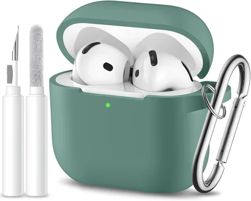 Miniatura 16 de Funda protectora completa de silicona suave para AirPods 4 con llavero y kit de limpieza, compatible con Apple Airpods 4 para mujeres y hombres
