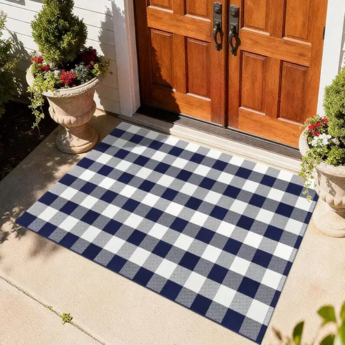 Miniatura 40 de Alfombra Buffalo Plaid Pequeña a Cuadros 2x3 Pies (61x91 cm) Naranja y Negro, Tapete para Puerta Delantera, Navidad Halloween Acción de Gracias