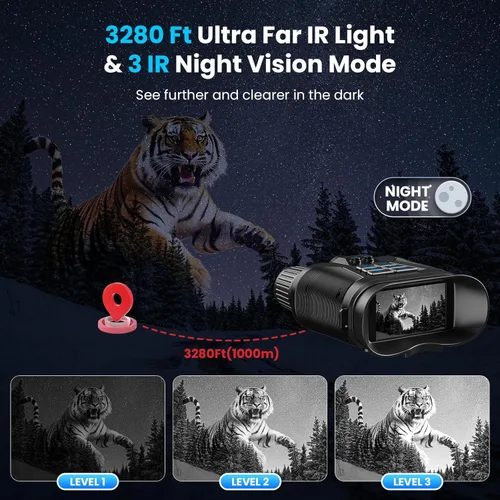 Miniatura 6 de seanme Gafas de visión nocturna con cámara, prismáticos de visión nocturna 4K para adultos, infrarrojos de 3280 pies, pantalla grande de 3 pulgadas