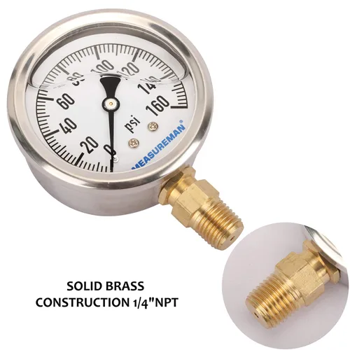 Miniatura 5 de MEASUREMAN - Medidor de presión de fontanería con esfera de 2.5 pulgadas, relleno de glicerina, caja de acero inoxidable, 0-30 psi, montaje inferior