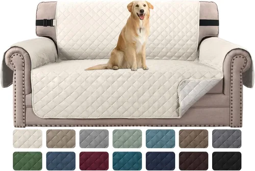 Miniatura 8 de H.VERSAILTEX Funda de sofá resistente al agua para sofá de 3 cojines, reversible, protector de muebles acolchado con correa elástica, funda de sofá