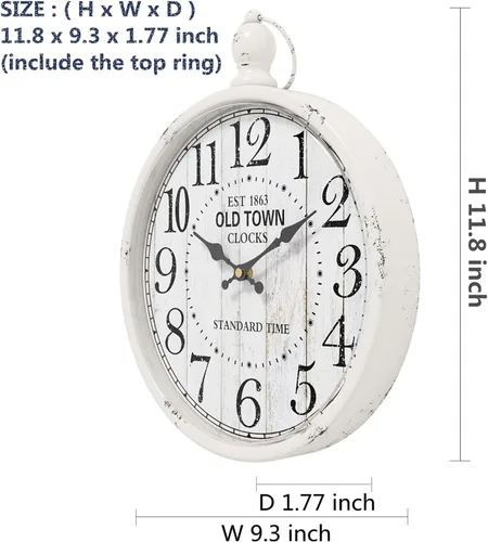 Miniatura 2 de Menterry Reloj de Pared Redondo Retro. Estilo Vintage Antiguo Blanco. Relojes de Pared Silenciosos que Funcionan con Batería para Casa de Campo