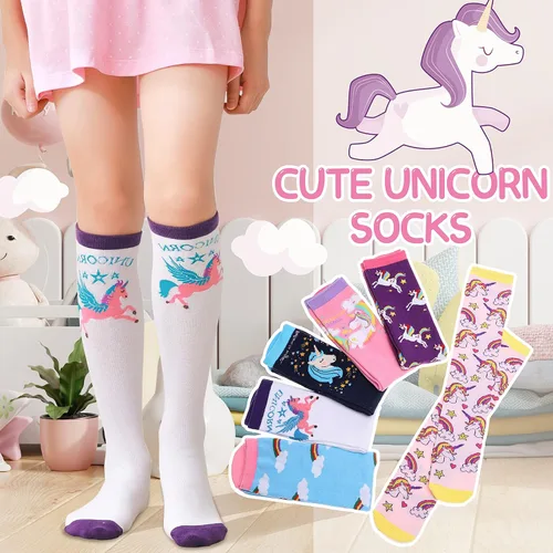 Miniatura 2 de Calcetines altos hasta la rodilla para niños y niñas 6 pares de calcetines largos y divertidos de animales coloridos para niños