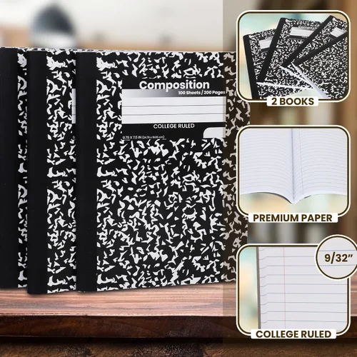 Miniatura 2 de Cuadernos de composición a granel, Cuadernos de papel con rayas universitarias, 100 hojas, Cuadernos de suministros escolares, Cuadernos