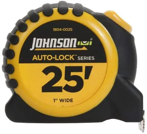Johnson Level & Tool 1804-0025 Cinta de alimentación con bloqueo automático, 25 pies, negro/amarillo, 1 cinta