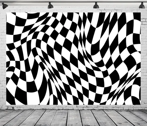 Miniatura 4 de BELECO Telón de fondo de tela de 5 x 3 pies, color blanco y negro, tablero de ajedrez, textura de cuadrícula, tablero de ajedrez, fondo ondulado