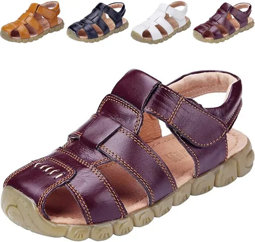 DADAWEN - Sandalias deportivas de cuero para niños y niñas, puntera cerrada, para exteriores (para bebés, niños pequeños y grandes)