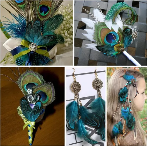 Miniatura 6 de FeelfunFeather 60 plumas de plumaje de faisán azul aguamarina de 2-3 pulgadas, plumas de plumaje naturales esponjosas moteadas para costura