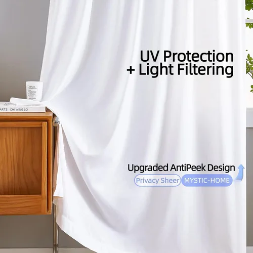 Miniatura 6 de Cortinas traslúcidas de privacidad que dejan entrar la luz, cortinas de privacidad semitransparentes de poliéster blanco, bolsillo para barra de 45