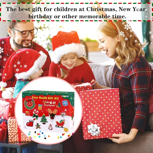 Miniatura 6 de AUGSUN Kit de cuentas de fusibles de Navidad, 5100 unidades + 24 colores para manualidades, juego de cuentas de fusión para niños, 12 estilos