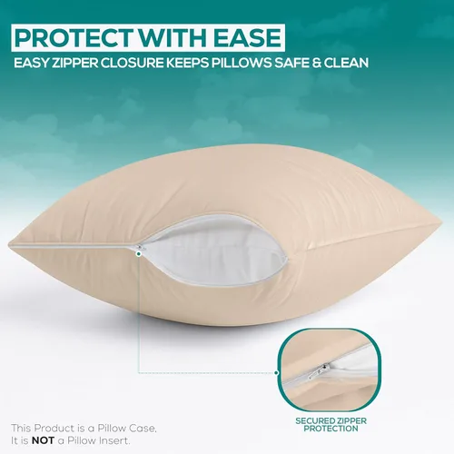 Miniatura 4 de Utopia Bedding Protector de almohada impermeable, con cremallera, paquete de 2, beige, estándar, funda de almohada a prueba de chinches, de 20 x 26