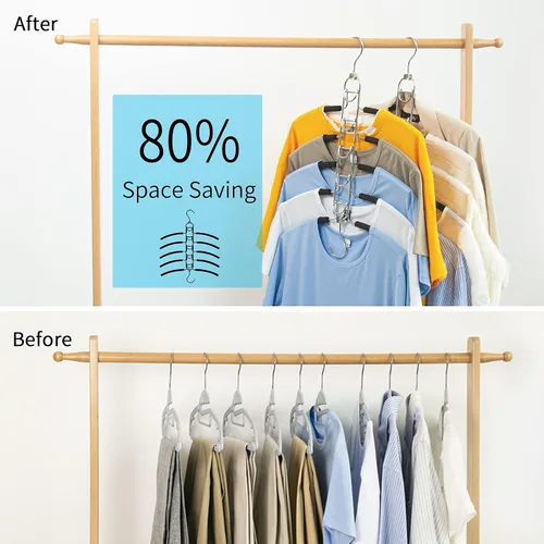 Miniatura 3 de Nature Smile Paquete de 2 perchas antideslizantes 5 en 1, perchas de metal mágicas que ahorran espacio, perchero de ropa de armario de varias capas