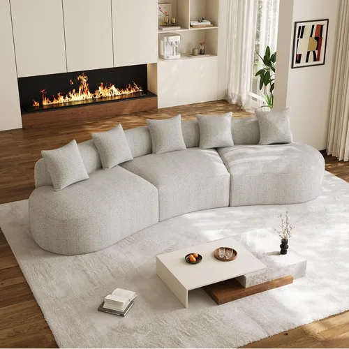 Miniatura 13 de Sofá modular de gran tamaño de 131 pulgadas para sala de estar, moderno sofá de lujo de felpilla de 4 plazas extra profundo y ancho, con 4 cojines