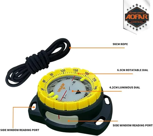 Miniatura 3 de AOFAR Brújula de buceo AF-Q60B impermeable, duradera, compacta. Brújula estilo de cordón para vela, buceo, estilo cordón
