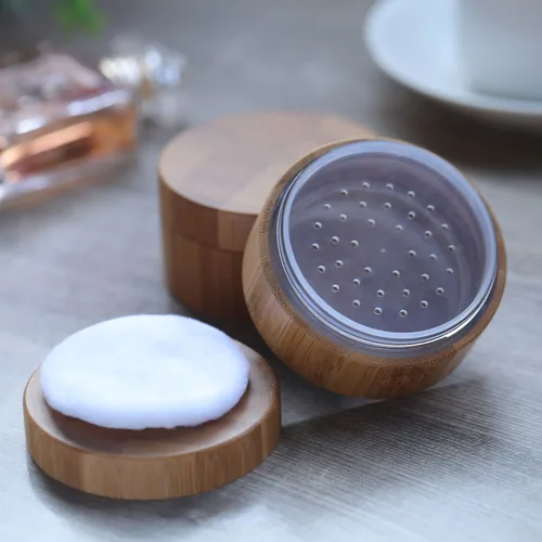 Miniatura 6 de Frienda Tarro de polvo suelto de bambú de 1.0 fl oz y contenedor vacío para maquillaje corporal y cara, caja de viaje, soporte compacto con tapas