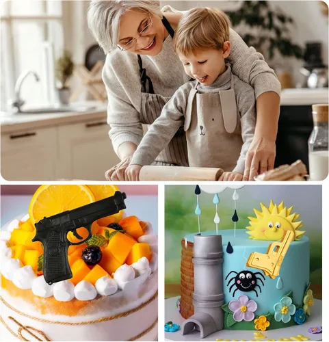Miniatura 6 de Moldes de silicona 3D con forma de bala y pistola para decoración de pasteles, dulces, chocolate, bricolaje, gomitas, postres, manualidades, Pistola