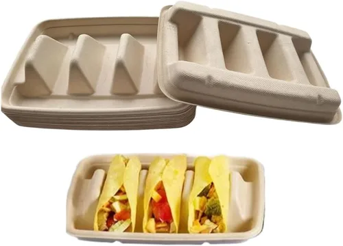 Miniatura 4 de Ebonee Soportes desechables para tacos con 3 divisores, platos de papel para 3 tacos, recipientes de papel para platos de tacos de fiesta