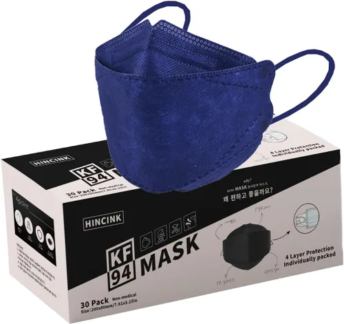 Miniatura 10 de Mascarillas KF94 para adultos, antivaho para gafas, estructura transpirable 3D, envueltas individualmente para viajes, paquete de 30