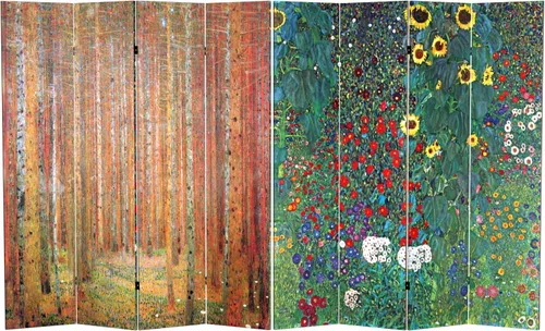 Miniatura 7 de Red Lantern Pantalla plegable de lona de Van Gogh de doble cara, flores de almendra/campo de trigo, 3 pies de corto - 3 paneles