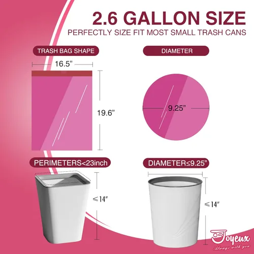 Miniatura 4 de JOYEUX Bolsas de basura pequeñas de 2.6 galones para baño, mini bolsas de basura con cordón grueso para el hogar, oficina, cocina, 60